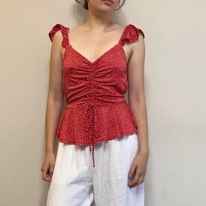 Lilly White | Red Polka Dot Ruched Top | Size M